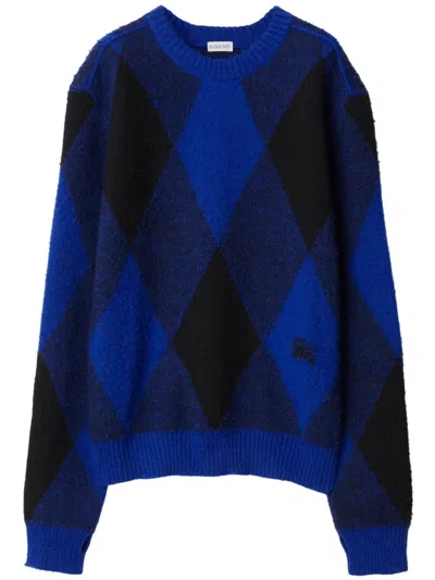 Shop Burberry Blue Argyle-pattern Wool Sweater In Blau