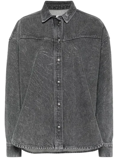 Shop Rotate Birger Christensen Grey Rhinestone-embellished Denim Shirt In Grau