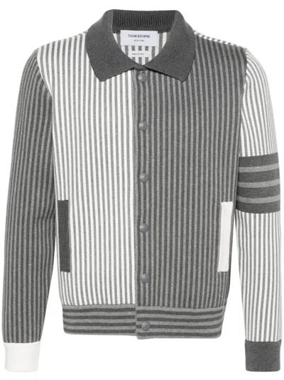 Shop Thom Browne Grey Fun-mix Striped Cardigan In Grau
