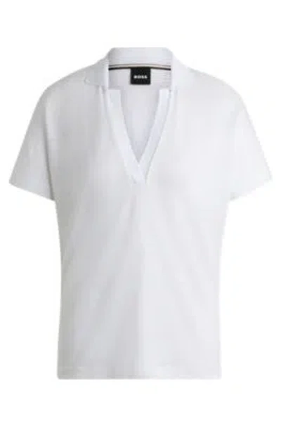 Shop Hugo Boss Linen-blend Top With Johnny Collar In White