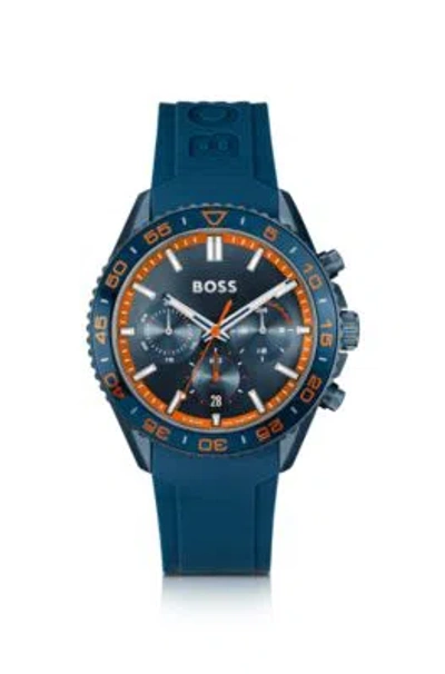 Shop Hugo Boss Blue Silicone-strap Chronograph Watch With Tonal Dial Men's Watches In Assorted-pre-pack