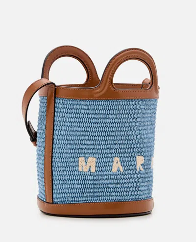 Shop Marni Micro Tropicalia Raffia Bucket Bag In Sky Blue