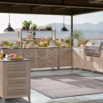 Frontgate Westport Teak Outdoor Kitchen In Weathered