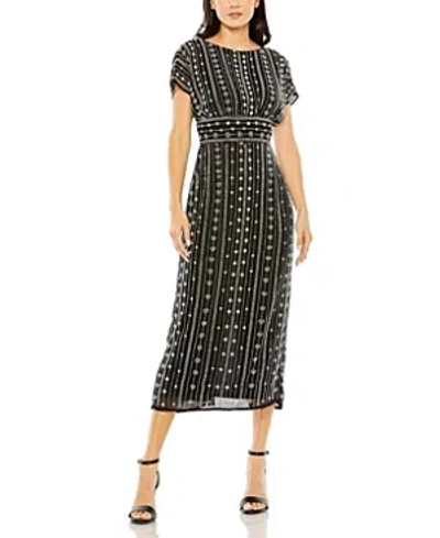 Mac Duggal Beaded Empire Waist Column Midi Cocktail Dress In Black