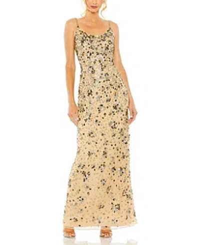 Shop Mac Duggal Floral Embellished Scoop Neck Evening Gown In Gold