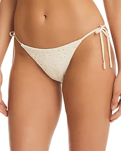 Red Carter Eyelet Side Tie Bikini Bottom In Moonstone