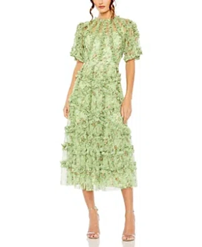 Shop Mac Duggal Women's Floral Flutter Sleeve Mesh Print Dress In Sage Multi