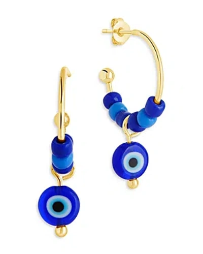 Shop Sterling Forever Sibyl Evil Eye Beaded Hoop Earrings In Blue/gold