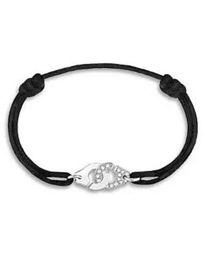 Shop Dinh Van 18k White Gold Menottes Diamond Black Cord Slider Bracelet In White/black