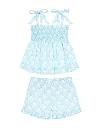 Shop Minnow Girls' Cotton Smocked Top & Short Set - Little Kid, Big Kid In Plumeria Quilt