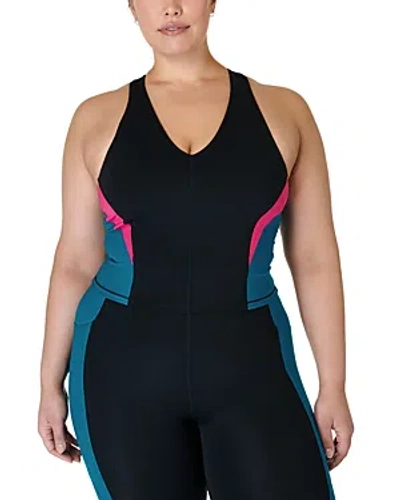 Shop Sweaty Betty Plus Power Racerback Bra Tank Top In Black Beetpink Reefteal