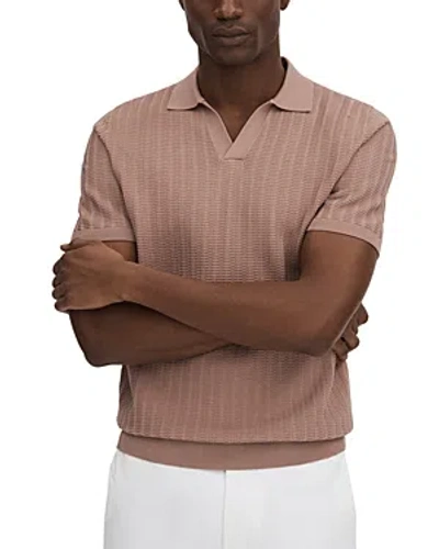 Shop Reiss Mickey Short Sleeve Open Collar Polo Shirt In Dusty Pink
