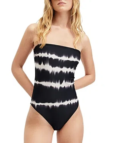 Shop Allsaints Curtis Striped Swimsuit In Black