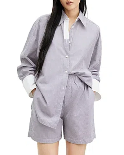 Shop Allsaints Karina Cotton Striped Shirt In Blue/white