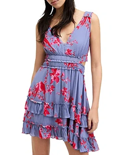 Shop Allsaints Mikayla Iona Smocked Waist Back Cutout Dress In Neon Pink