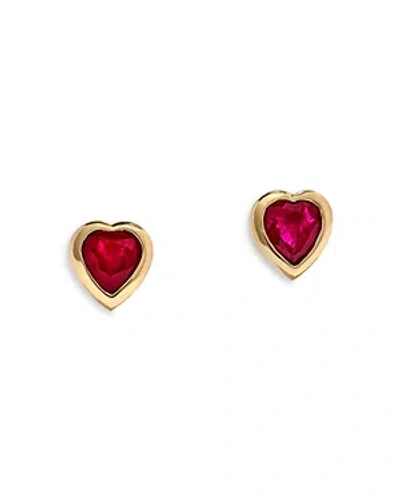 Shop Bloomingdale's Ruby Heart Stud Earrings In 14k Yellow Gold In Red/gold