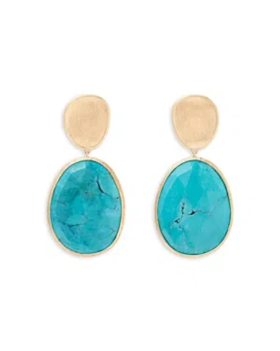 Shop Marco Bicego 18k Yellow Gold Lunaria Turquoise Stone Drop Earrings In Blue/gold