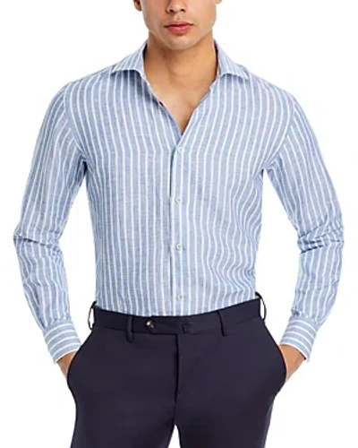 Shop Maurizio Baldassari Striped Linen Slim Fit Sport Shirt In Blue