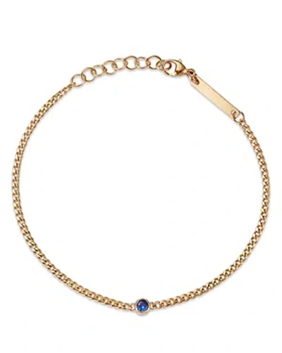 Shop Zoë Chicco 14k Yellow Gold Curb Chain Blue Sapphire Bezel Bracelet In Blue/gold