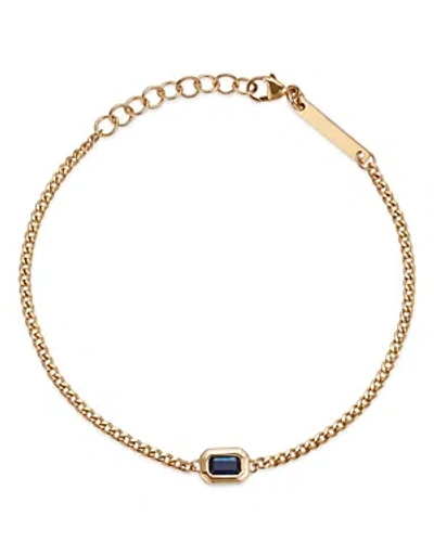 Shop Zoë Chicco 14k Yellow Gold Curb Chain Blue Sapphire Bracelet In Blue/gold