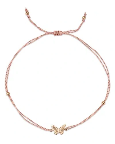 Shop Zoë Chicco 14k Yellow Gold Midi Bitty Butterfly Light Pink Cord Bracelet In Gold/pink