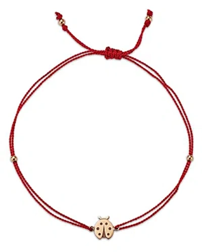 Shop Zoë Chicco 14k Yellow Gold Midi Bitty Ladybug Red Cord Bracelet In Gold/red