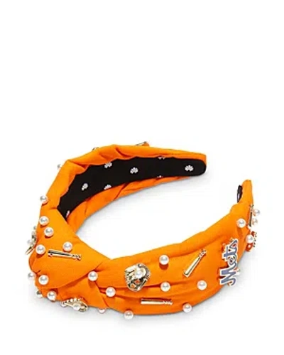 Shop Lele Sadoughi Orange Ny Mets Embellished Knotted Headband In Fanta