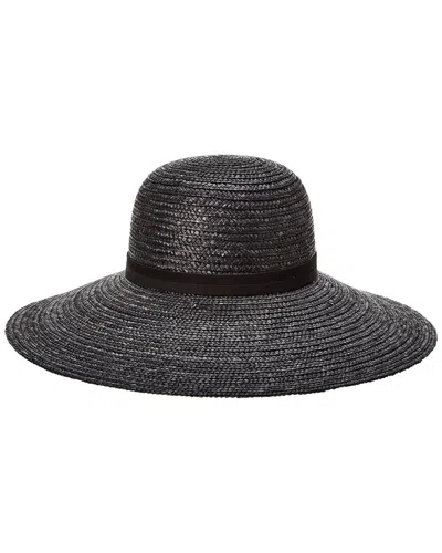 Shop Bruno Magli Wide Brim Leather-trim Straw Hat In Black