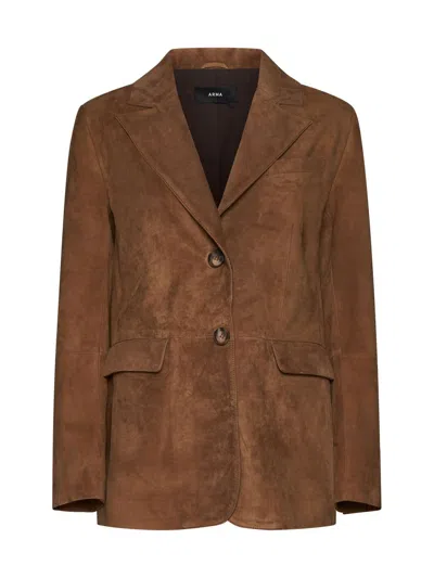 Shop Arma Brown Blazer In Suede Leather Woman In Cigar
