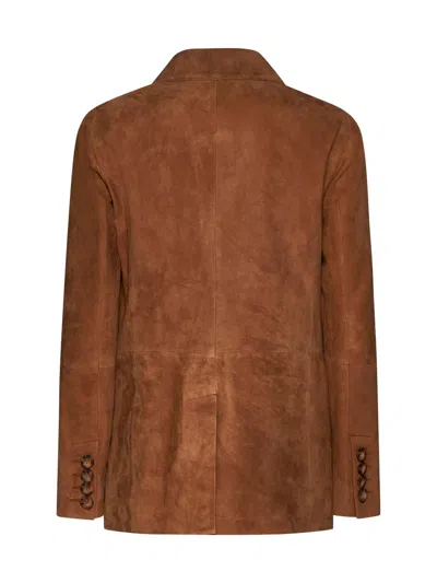 Shop Arma Brown Blazer In Suede Leather Woman In Cigar