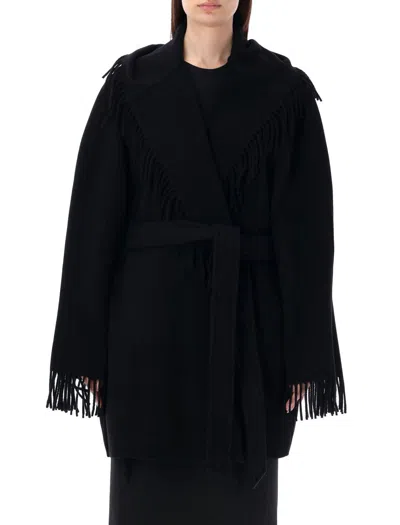 Shop Balenciaga Fringed Coat In Black