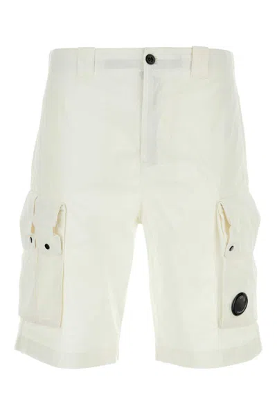 Shop C.p. Company Gauze White Cotton Cargo Shorts
