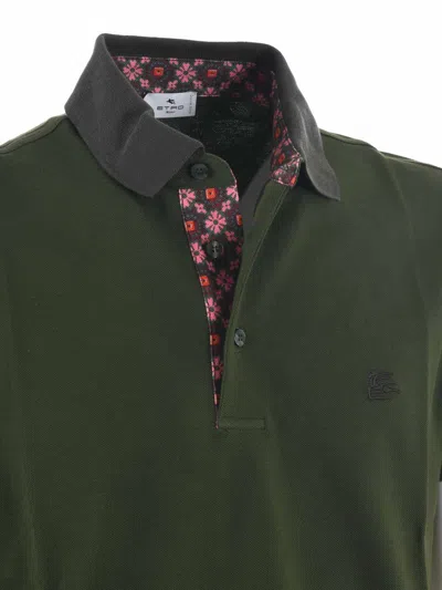 Shop Etro Short Sleeve Cotton Polo Shirt In Green