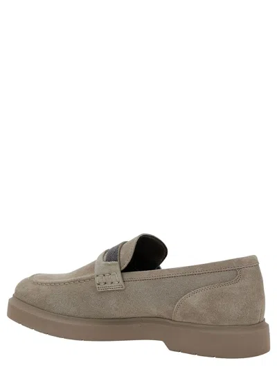 Shop Brunello Cucinelli Grey Loafers With Monile Detail In Suede Woman