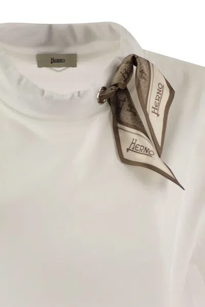 Shop Herno Superfine Cotton Stretch T-shirt With Scarf In White
