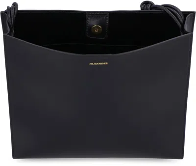 Jil Sander Black Leather Large Tangle Shoulder Bag In Black
