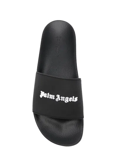 Shop Palm Angels Logo Pool Sliders In Black