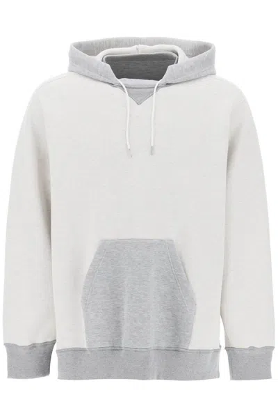 Shop Sacai Hooded Sweatshirt With Reverse In Grey
