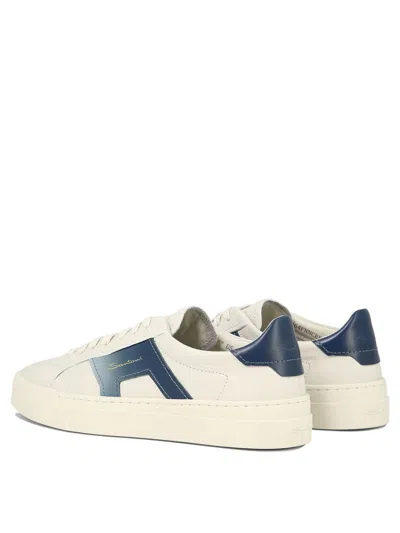 Shop Santoni White And Blue Leather Buckle Sneakers