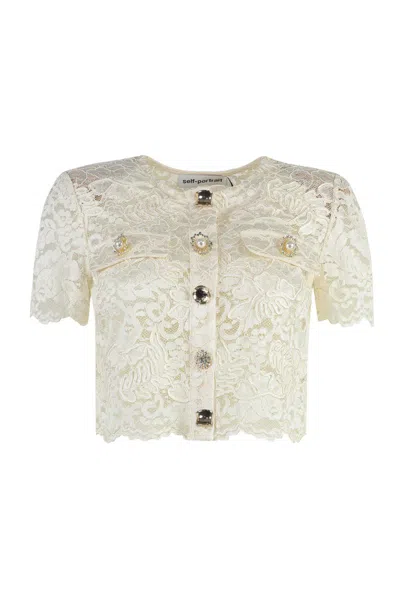 Shop Self-portrait Lace Top In Ivory