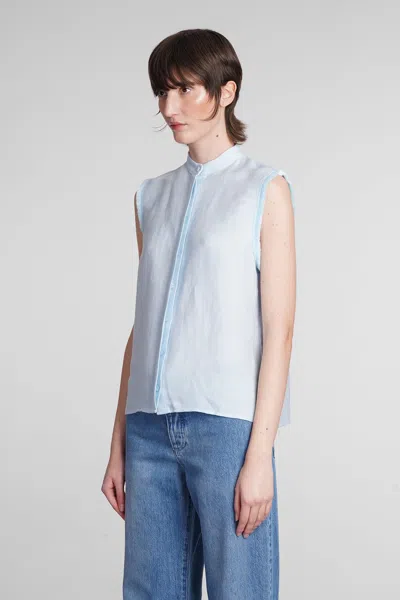 Shop Mvp Wardrobe Antibes Shirt In Cyan Linen