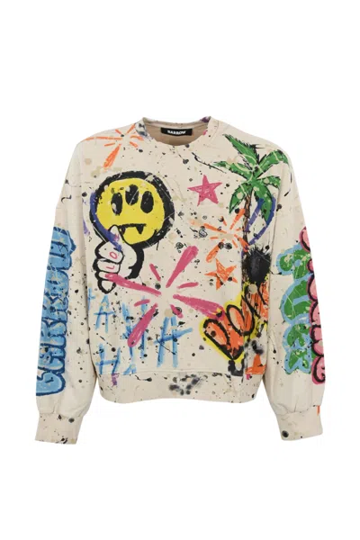Shop Barrow Distressed-effect Cotton Sweatshirt With Print In Turtledove