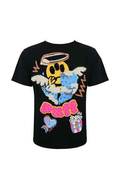 Shop Barrow T-shirt With Angel Smile Print And Rhinestones In Nero