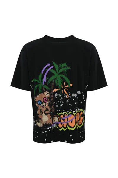 Shop Barrow Cotton T-shirt With Teddy And Shaka Smile Print In Nero
