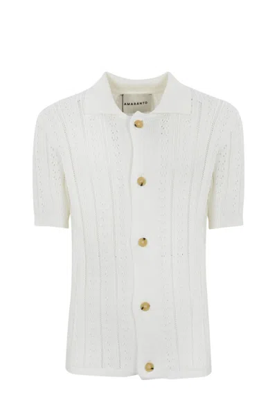 Shop Amaranto Perforated Shirt In Bianco