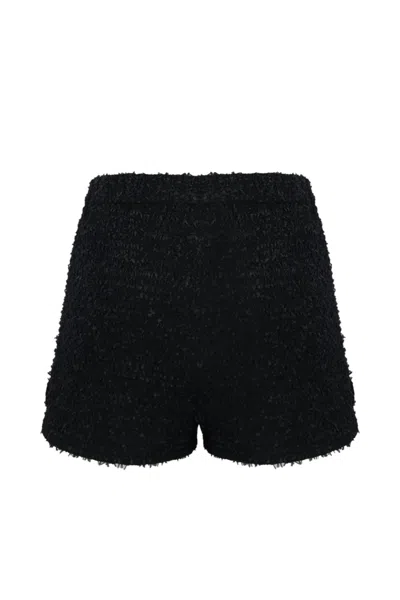 Shop Elisabetta Franchi Tweed Shorts With Logo Chain In Nero