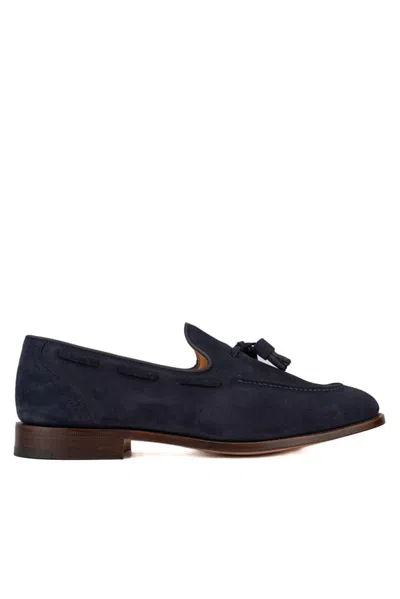Shop Church's Blue Suede Loafers With Tassels In Navy