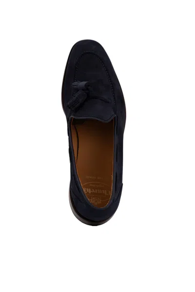 Shop Church's Blue Suede Loafers With Tassels In Navy