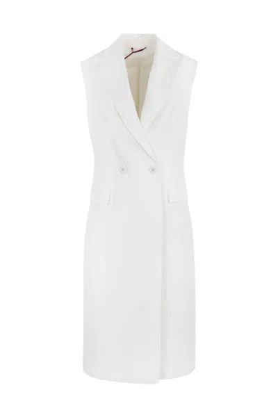 Shop Max Mara Long Waistcoat In Viscose And Linen Rosanna In Bianco