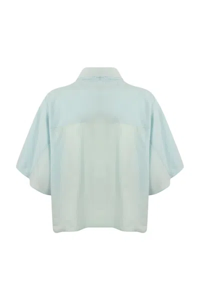 Shop Philosophy Di Lorenzo Serafini Cropped Cotton Shirt In Azzurro